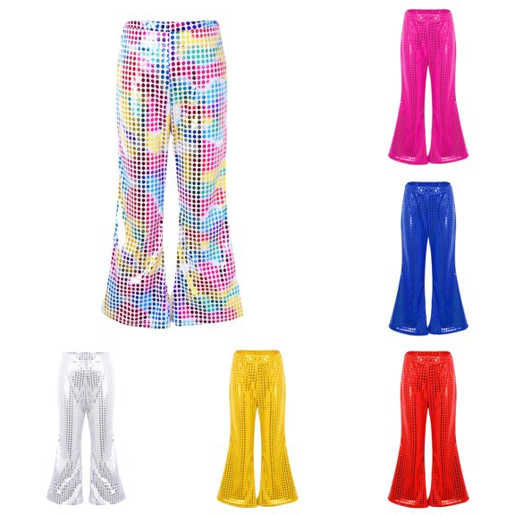 Kids Sequin Party Pants Sparkly Fishtail Trousers for Boys and Girls Carnival