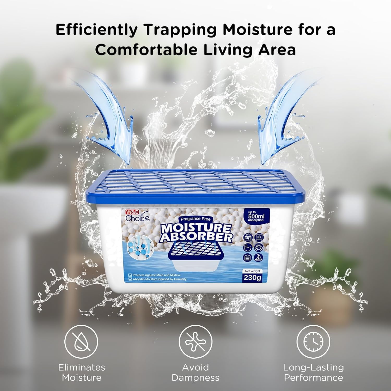 Moisture Absorbers, Portable Humidity Absorber Boxes for Your Bathroom, Closet & Car, Dehumidifier with Fragrance Free, 6 Pack