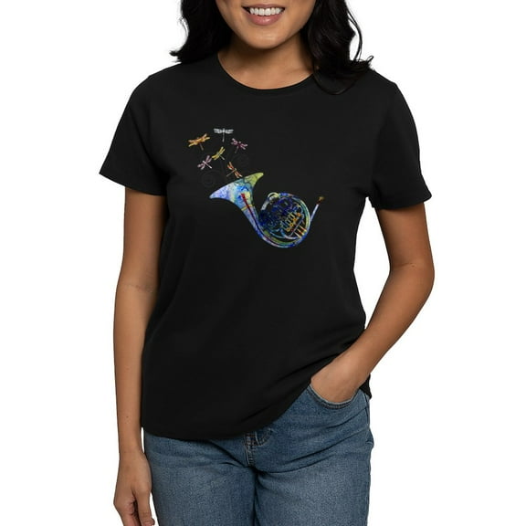 CafePress - Wild French Horn Women's Dark T Shirt - Women's Traditional Fit Dark T-Shirt