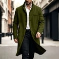 thumbnail image 2 of Men Long Overcoat Lapel Collar Button Front Oversized Jacket with Pocket,Warm Windproof Fall Winter Daily Casual Comfy Wear,Green,M, 2 of 9