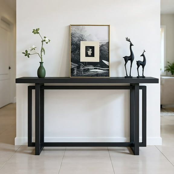 Resenkos 59" Narrow Console Table, MDF Entryway Sofa Table for Hallway & Living Room, Strong Metal Stand, Space-Saving Design, Black