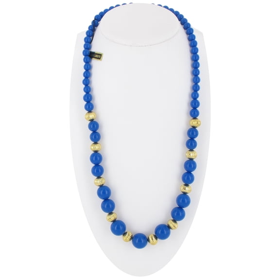 30" Genuine Lucite Graduated Bead Gold Tone Long Bright Blue Neklace