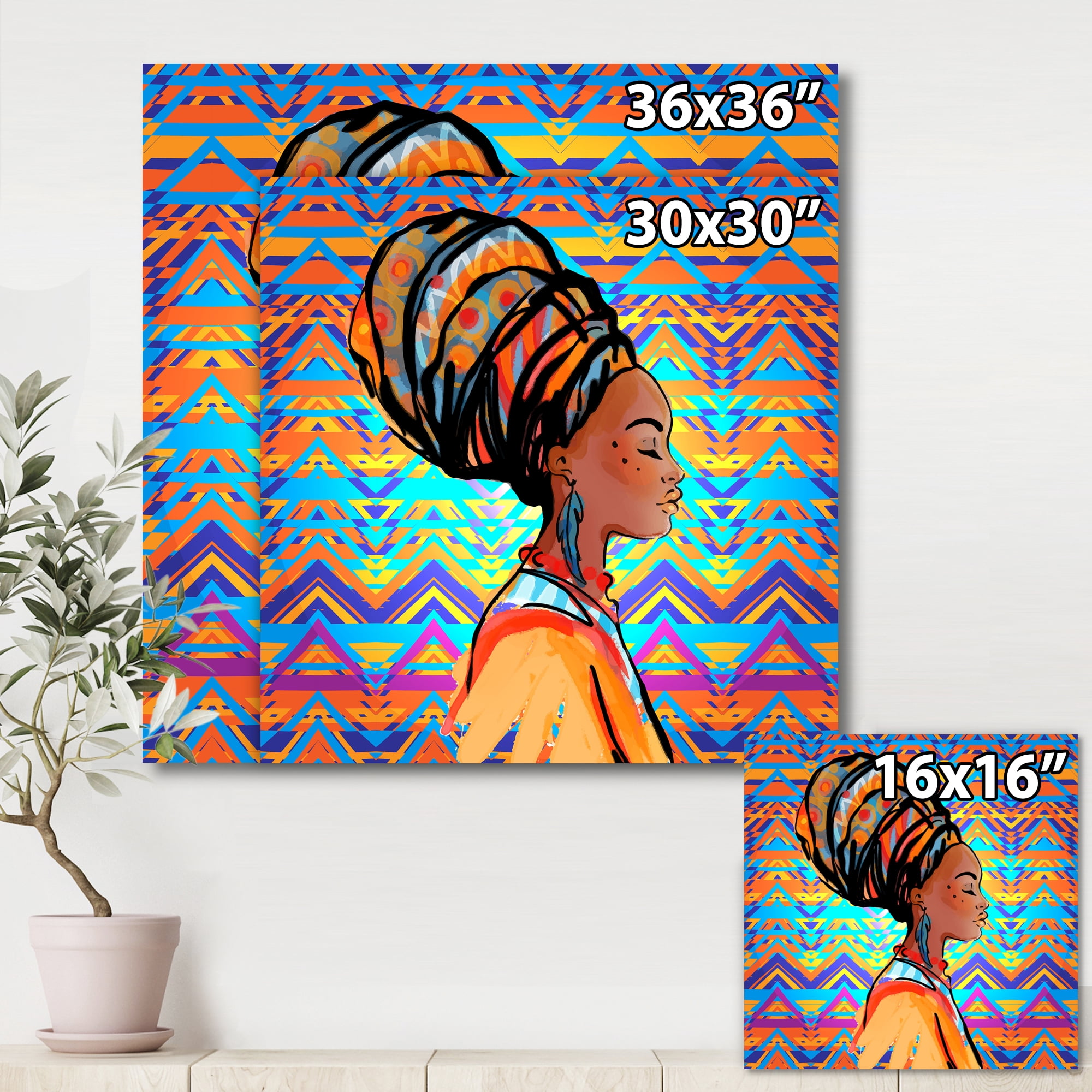 Designart ' African American Woman Portrait with Turban IV ' Modern Canvas Wall Art Print