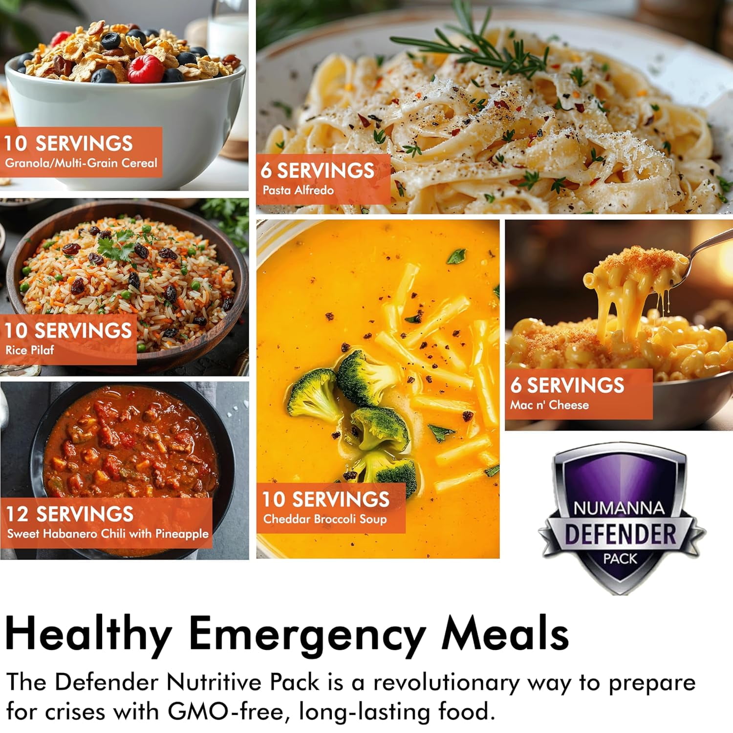 NuManna Defender Nutritive Pack – 204 Servings Emergency Food Supply Bucket | 1-Month Supply | Non-GMO Survival Meals with Organic Grains & Superfoods | Easy Prep | Camping & Daily Use