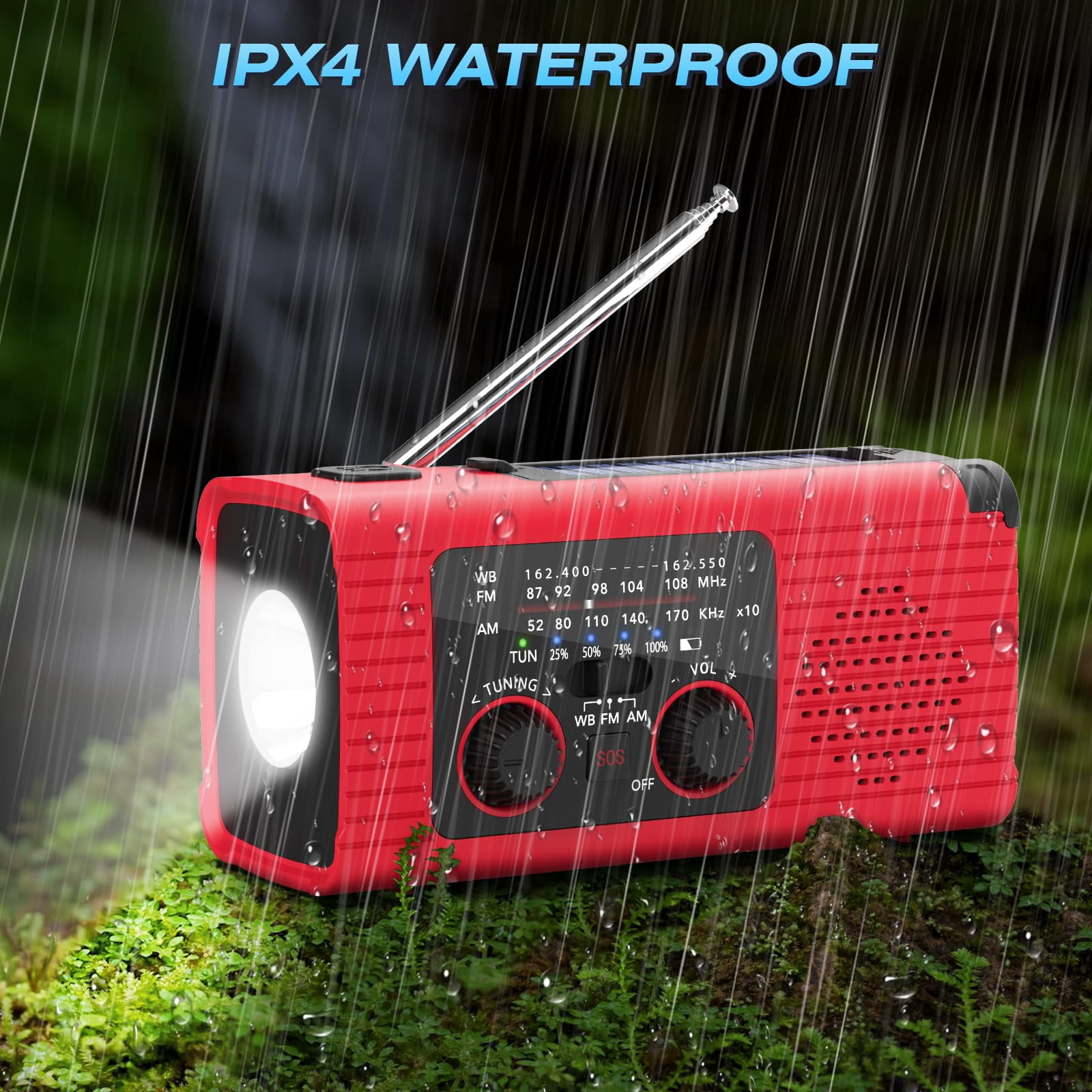 Emergency Weather Radio  4000mah Noaa Alert Solar Charging Hand Crank & Usb Charged Am/fm With Led Flashlight Reading Lamp Sos Alarm Headphone Jack For Outdoor Indoor
