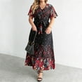 thumbnail image 6 of Dresses for Women Plus Size Casual Loose Large Neck Printed Lace Up Holiday Style Large Skirt Hem Dress, 6 of 6