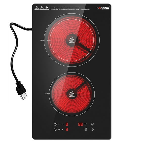 KOXKING Electric Cooktop 12 Inch, 2 Burner Electric Stove Top Built-in Sensor Touch Electric Stovetop with 9 Heating Level, Timer, Kids Safety Lock, Keep Warm, 110V with Plug