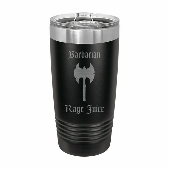 PrecisionNC D&D Tumbler Barbarian Rage Juice Engraved Stainless Steel Travel Mug with Lid Dungeons Dragons DND 20 ounce Black