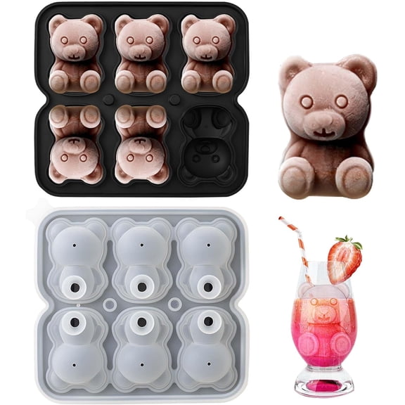 UOIXPUHUO 3D Bear Ice Cube Mold, Silicone Ice Tray, 6 Hole Ice Cream Molds for Whiskey, Chocolate, Ice Cream, Candy