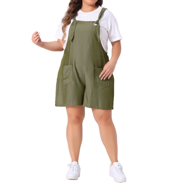 Mono sin mangas de cuello cuadrado con tirantes para mujer de tallas grandes Agnes Orinda, 3X, color verde militar