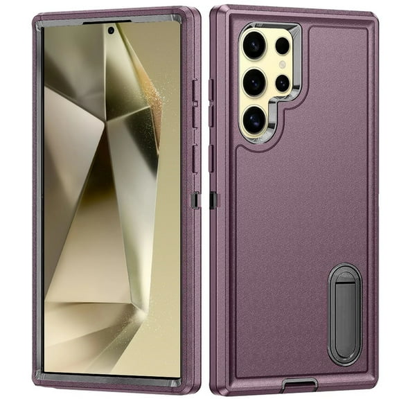For Samsung Galaxy S24 Plus /S24  Hybrid Three Layers 3in1 Hard PC Shockproof with Kickstand Heavy Duty TPU Rubber Anti-Drop Cover ,Xpm Phone Case [ Burgundy ]