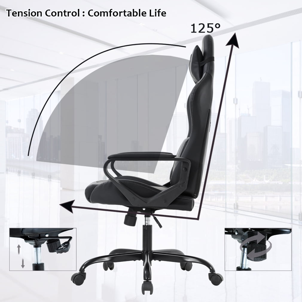 BestOffice Racing Style Gaming Chair with Adjustable Pillows and Reclining Backrest for Unisex Gamers(Grey)