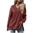 thumbnail image 2 of Lenago Women's Sweatshirt Long Sleeves Solid Color Sweatshirts for Ladies V Neck Pull Over Autumn Outwear No Hoods Fashion Shirt Lightweight Tops Plus Size, 2 of 5