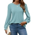 thumbnail image 3 of Fantaslook Eyelet Blouses for Women Dressy Casual Long Sleeve Shirts Crew Neck Fall Trendy Tops, 3 of 9