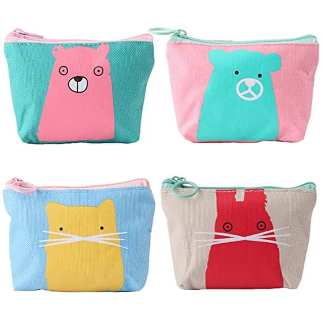 ZECATL Pack of 4 Canvas Coin Purse Change Cash Bag Zipper Small Purse Wallets