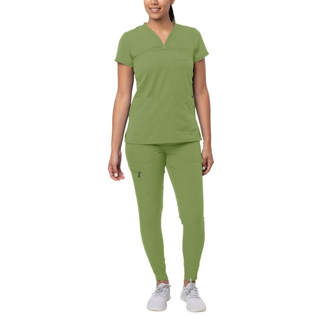 Adar Pro Movement Booster Scrub Set For Women - Sweetheart V-Neck Scrub Top & Yoga Jogger Scrub Pants