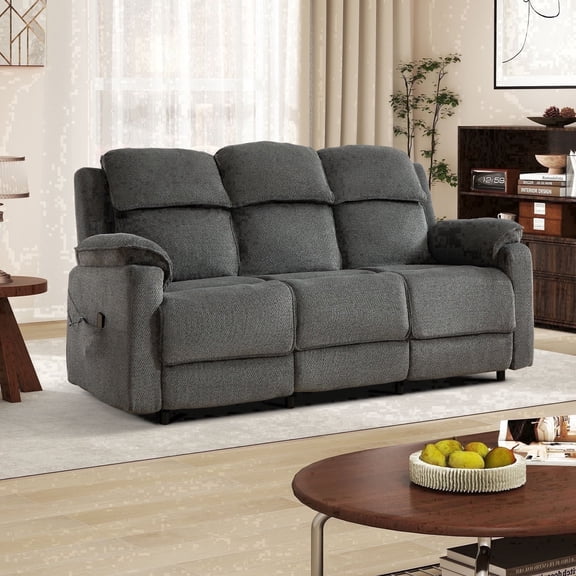 Bonzy Home Electric 3-Seat Recliner Sofa Set— Power Electric Recliner Chair with Remote Control & Side Pockets, Compact Home Theater Seating for Small Spaces, Gray