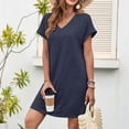 thumbnail image 2 of Akafmk Summer Dresses for Women Casual Dresses,Solid Color Round Neck Short Dress Short Sleeve Mini Dresses Loose T Shirt Dresses, 2 of 5