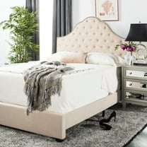 SAFAVIEH Beckham Modern Glam Tufted Headboard with Nail Heads, Queen, Beige