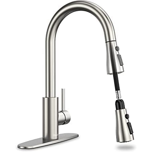 Axiomdeals Premium High Arc Kitchen Faucet | Single Handle 360 Degree Kitchen Sink Faucet | Pull Down Sprayer & Deck Plate| Anti-Rust Stainless Steel Brushed Axiom Faucet for Home Bar Laundry (Silver)