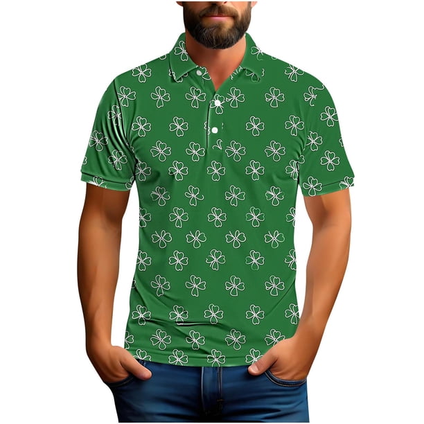 Blusa y camisa informal de manga corta con cuello vuelto y estampado de San Patricio para hombre.