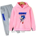thumbnail image 3 of Conjunto de ropa informal para niños y niñas con capucha de Sonic, 2 piezas, primavera y otoño, chándal con capucha y pantalones de dibujos animados para niñas, 3 of 5