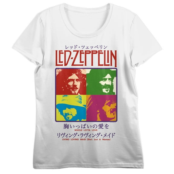 Led Zeppelin Band Members Women's White Crew Neck Short Sleeve Tee-Medium