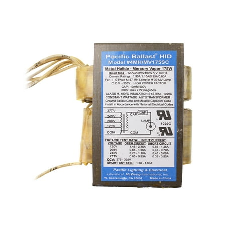 - Pacific Lighting #4MH/MV175SC Metal Halide Mercury Vapor Ballast, MH 175W, MVOLT