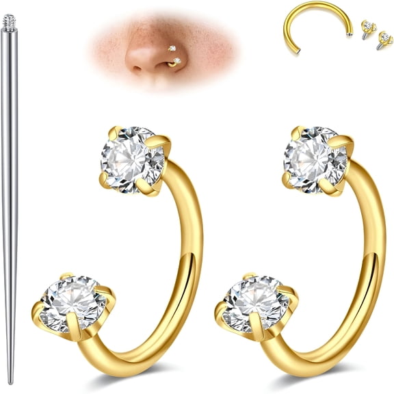 DESIGNICE 2026 New Horseshoe Nose Ring 18G Silver Gold Nose Hoops for Women Half Hoop Earring Hoops Horse Shoe Daith Tragus Earring Hoop Helix Piercing Jewelry Double Gem Horseshoe Septum Ring 8Mm