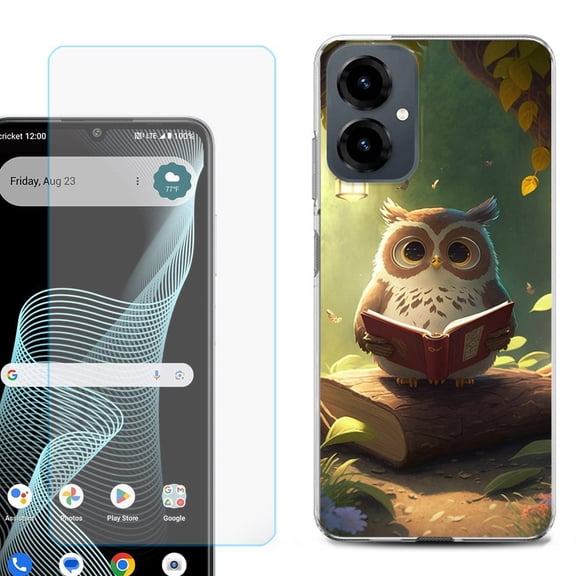 Shockproof Phone Case for Cricket Icon 2026, with Screen Protector, by OneToughShield - Owl Reading