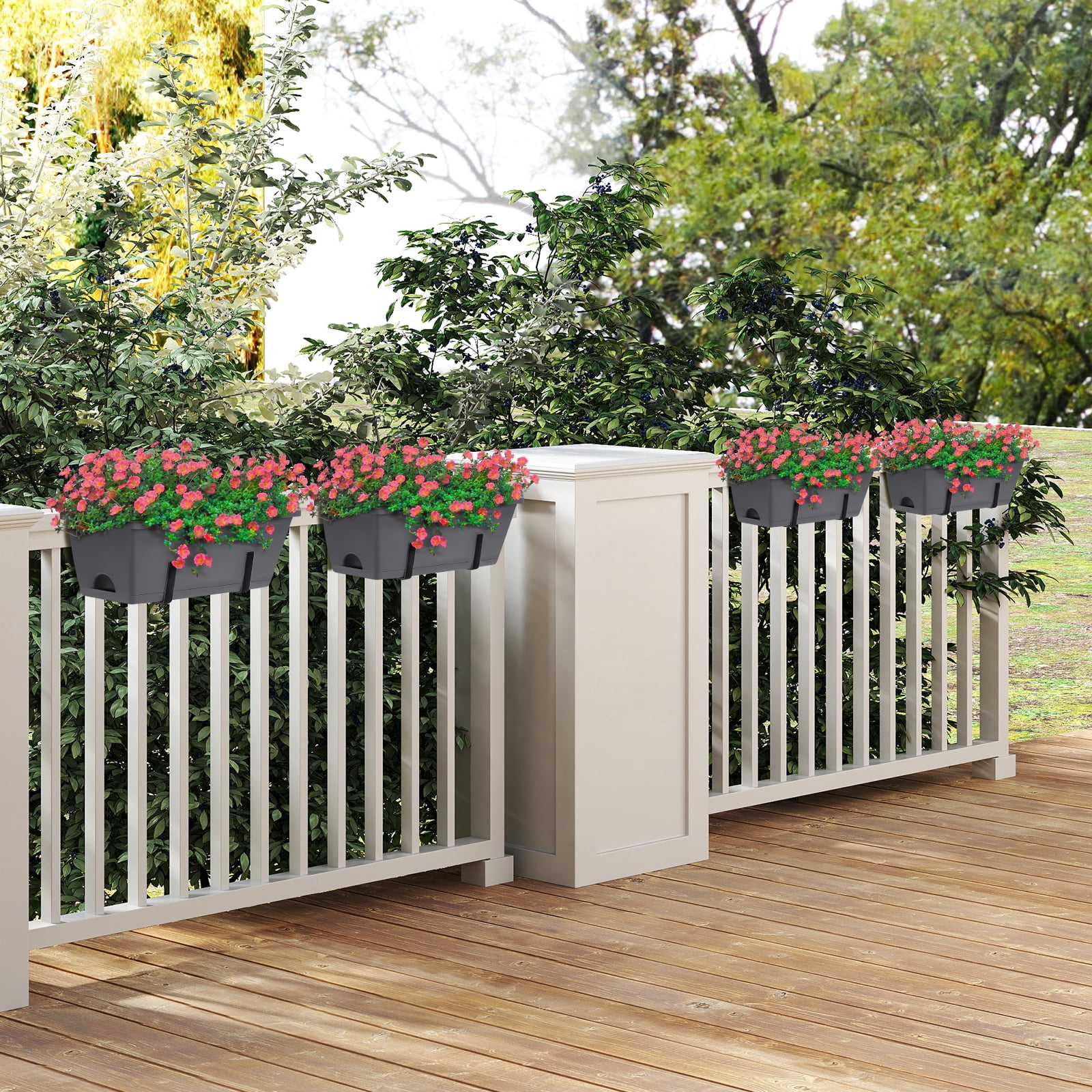 Railing Planter Box, Balcony Planters Railing Hanging, Window Boxes Planter with Adjustable Brackets, 16.9 Inches Deck Railing Hanging Flower Boxes, for Outdoor Railngs Balcony Patio