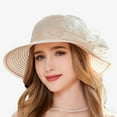 thumbnail image 2 of Hauaitttt Women's New Summer Fisherman Hat Sun Hat Elegant Temperament Sunshade Hat Large Brim Sunscreen Hat International Girl Hat Hard Hat for Women Bulk Winter Hats French Hat with Brooch Party, 2 of 4