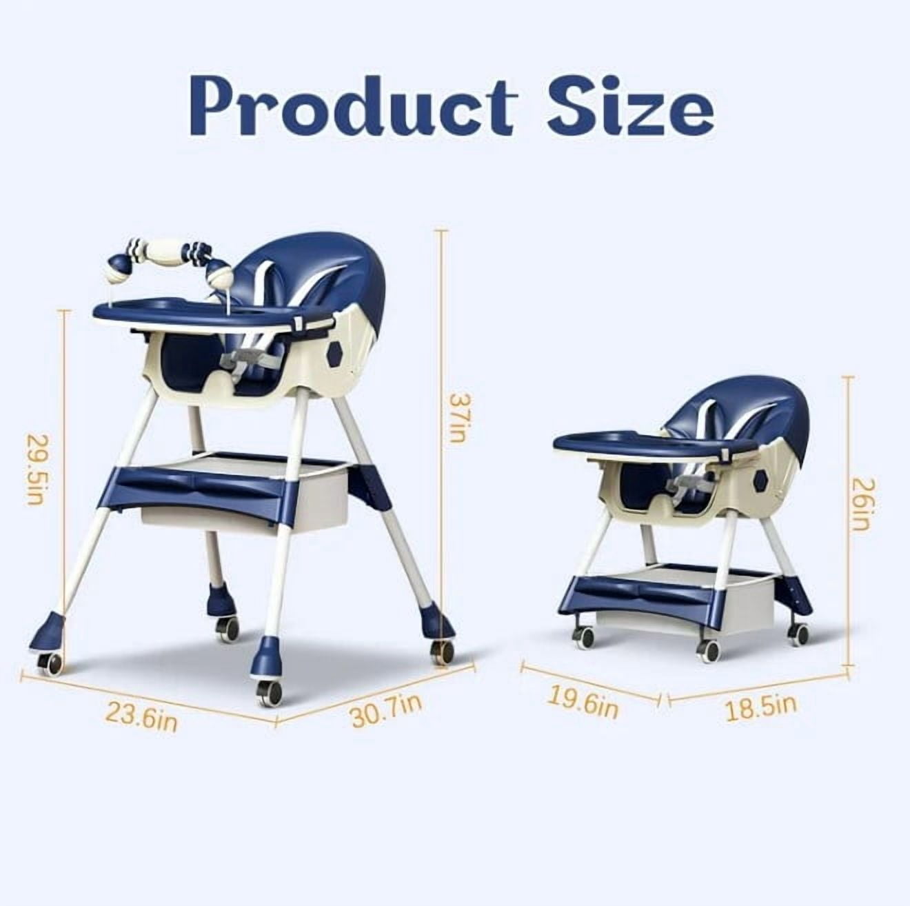 LHUAI, Foldable Baby High Chair, 4 in 1 Convertible High Chairs, With 5-Point Safety Harness, Adjustable Dining Tray & Backrest & Height, Easy To Clean Surface, For Babies And Toddlers, Blue