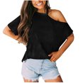 thumbnail image 2 of Pntutb Mujeres Moda O-cuello Sin Tirantes Sólido Camiseta tops Manga Corta Blusa Suelta Pntutb Pntutb-7906, 2 of 7
