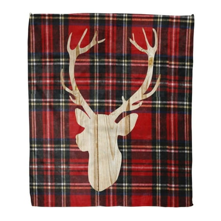 Cabin Throws LADDKE Throw Blanket 50x60 Inches Antler Flannel Deer Head Buffalo Plaid Cabin Warm Flannel Soft Blanket for Couch Sofa Bed ()