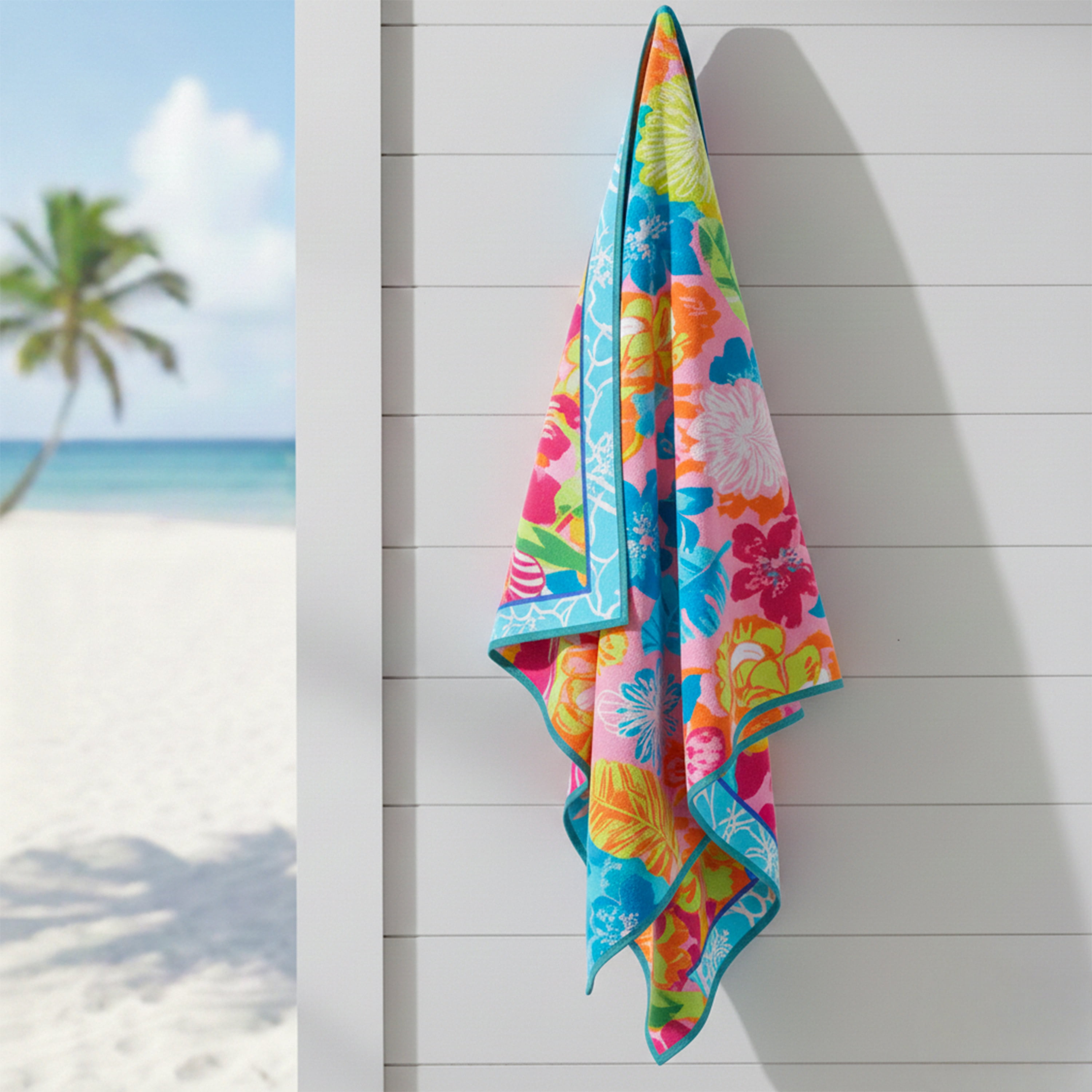 Oversized Soft Cotton Beach Towel with Printed Stained Glass Pattern, 34 x 64 inches
