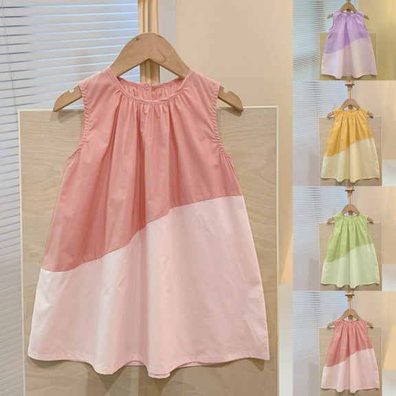 HVOBTTY Toddler's Soft Sport T-Shirt Dresses, Summer Dresses for Kid Girls' Casual Comfy Print Sleeveless Round Neck Breathable Straight Hem Versatile Daily Lightweight Dresses Yellow, 2-3 Years