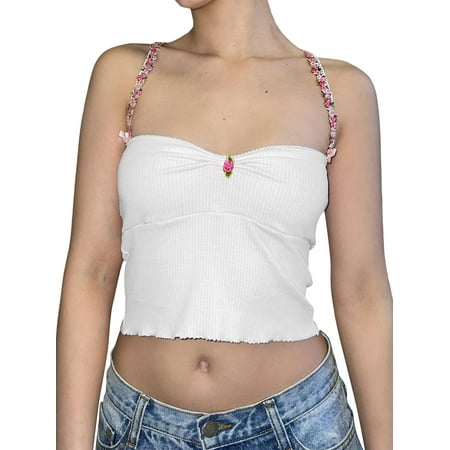 

Carolilly Women s Summer Fitted Cami Tops White Sleeveless Floral Camisoles Going Out Tops