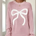 thumbnail image 5 of ClodeEU Womens Christmas Cute Bow Long Sleeve Sweaters,Loose Crewneck Knit Pullover Pink,Womens Plus S, 5 of 8