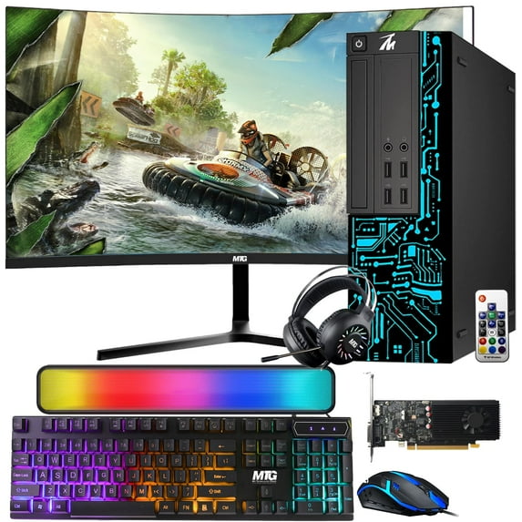 Restored TechMagnet Gaming PC Desktop,Intel Core i7,Siwa 8,GT 1030 4GB DDR4,16GB RAM,1TB SSD + 4TB HDD,New MTG 24 Inch Curved Monitor,RGB Kit,Windows 11 Pro