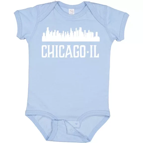 Chicago Illinois Skyline Il Cities Baby Bodysuit Silhouette Travel Hws Bodysuit Cute Baby Onesie, BABY BODYSUIT LAT 4424