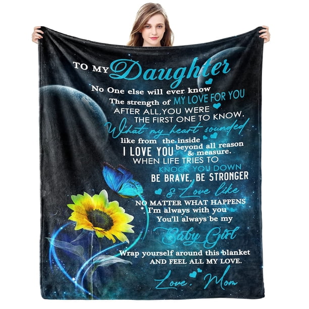 LHSHID To My Daughter Blanket Sunflower Personalized Name Blanket Gift My Daughter Blanket I Love You Letter Fleece Blanket 50x60in