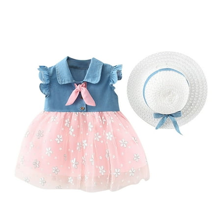 

QWERTYU Infant Baby Toddler Child Children Kids Bow Flutter Sleeve Dresses Floral Sleeveless Sundress Summer Dress for Girl 6M-4Y 100/10