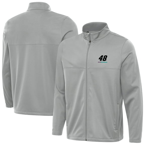 Men's Antigua Gray Alex Bowman Links 2 Full-Zip Golf Jacket