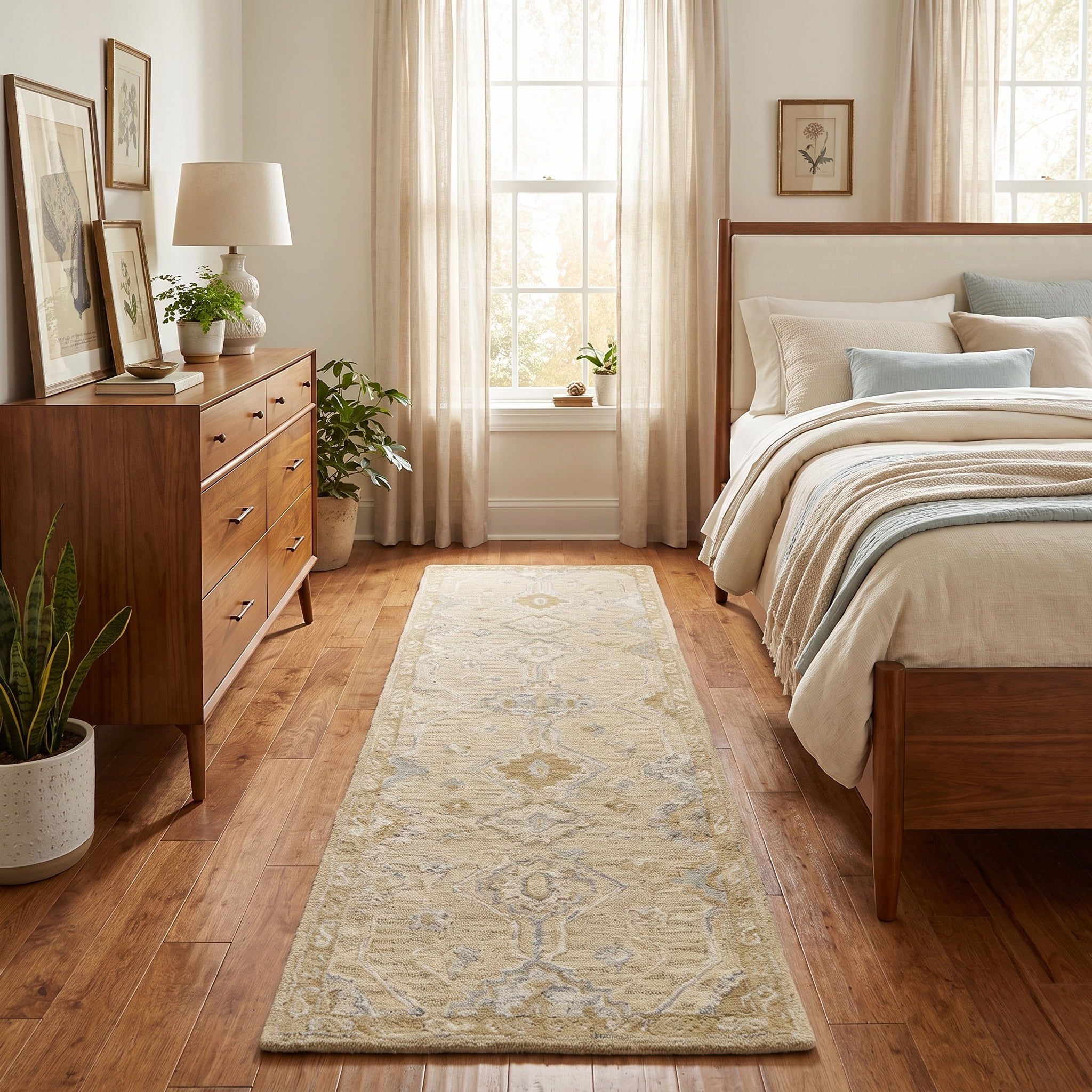 Ox Bay Elaine Medallion Classic Hand-Tufted Wool Indoor Runner Rug, Beige/Pastel blue, 2'6" x 8'
