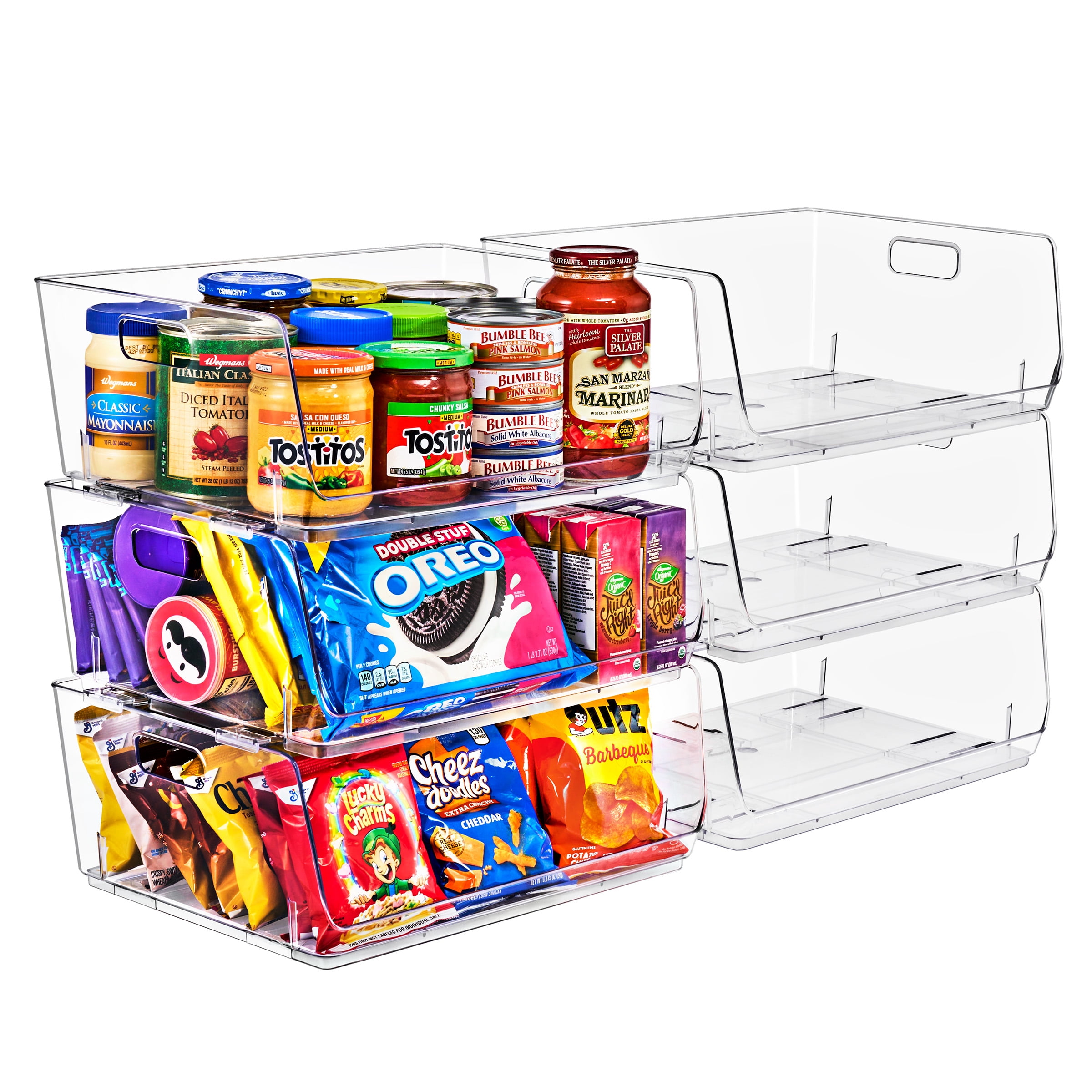 Sorbus Clear Stackable Storage Bins, Large Open-Front Acrylic Pantry Organizers, 6 Pack