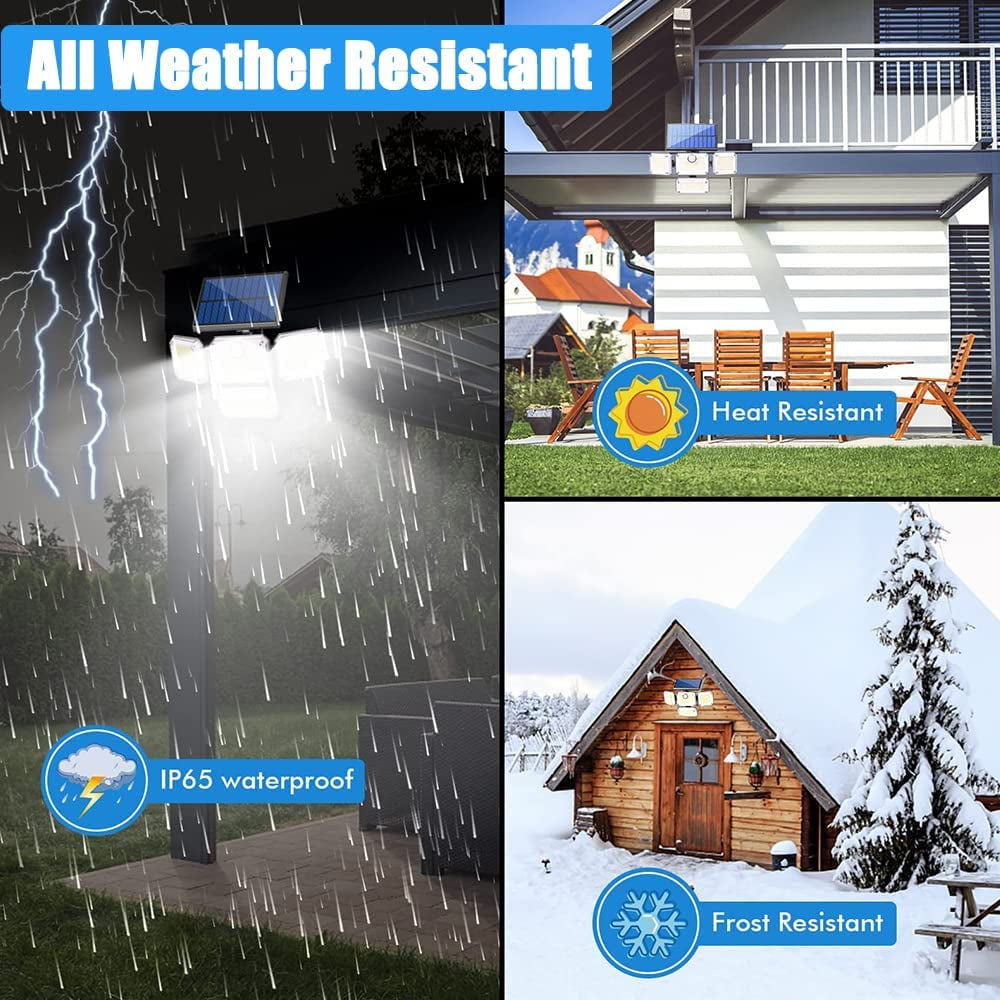 2Pack Solar Outdoor Lights, 3000LM Motion Sensor Outdoor Light IP65 Waterproof 4 Heads 270°Wide Angle 6500K Solar Powered Security Flood Lights for Outside Garage Patio Yard with 3 Modes