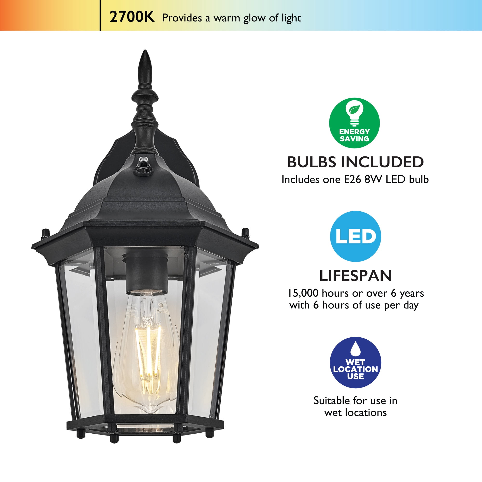 Design House 589564 Oak Creek Outdoor Wall Light Dusk to Dawn Downlight, Black
