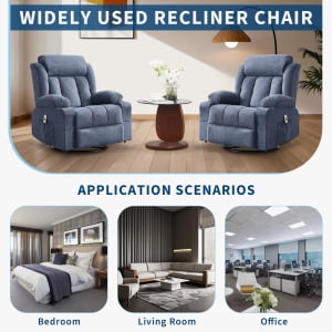 TEQIN Massage Swivel Recliner Chair,Oversized Rocker Recliner with Massage and Lumbar Heat Ergonomic Rocker Chair,Recliner Chairs w/Remote Control, Side Pocket, 2 Cup Holders, USB Charge Port