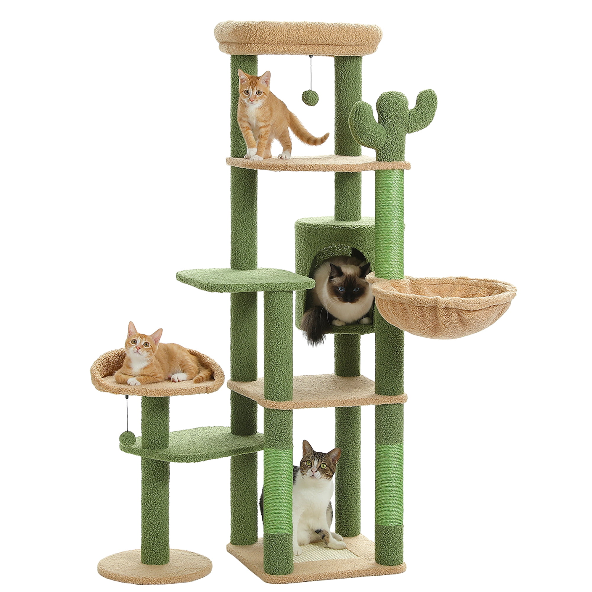 Pefilos 59" Multi-Level Cat Tree Tower for Indoor Cats, Large Cat Condo for Multiple Cats with Hammock, Green Pefilos 59" Multi-Level Cat Tree Tower for Indoor Cats, Large Cat Condo for Multiple Cats with Hammock, Green